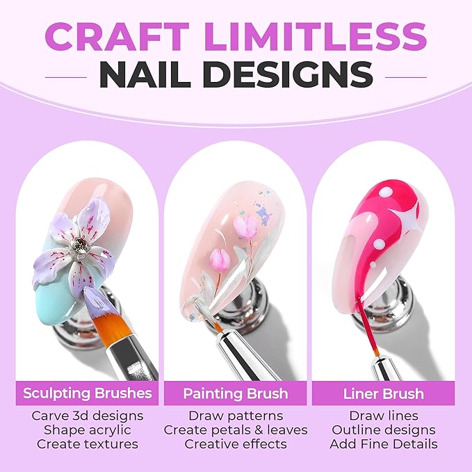 UNA GELLA Nail Art Pens 6PCS Purple Color Double-ended Acrylic Nail Brush Set Nail Dotting Tools Nail Art Design Brushes for Gel Polish, Liner, Drawing, Dotting and Detailing French Tip Tool