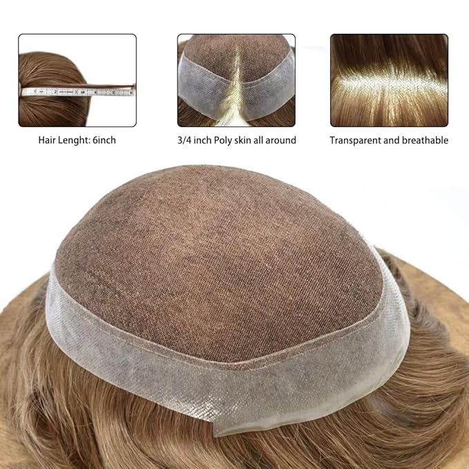 FACE MIRACLE Hair System for Men French Lace Mens Toupee Human Hair Replacement System Lace with PU Toupee for Men Male Hair Piece Wigs 6"X9" 17#DARK ASH BLONDE