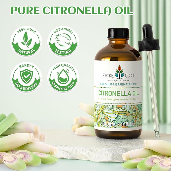 EVOKE OCCU Citronella Oil for Cleaning, Air Freshening, Add to Spray and Diffuser - 4 Fl Oz