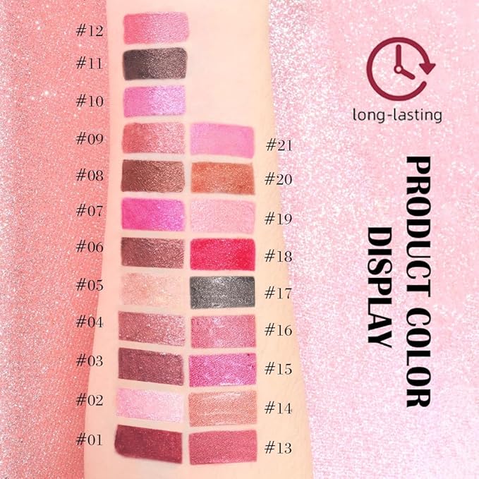 evpct Dark Red Metallic Glitter Lip Liner and Lipstick Combo Lip Gloss Stain Set Makeup for Women Long Lasting Waterproof 24, Wine Red Frosted Metallic Shimmer Glossy Chrome iridescent Liquid Lipstick