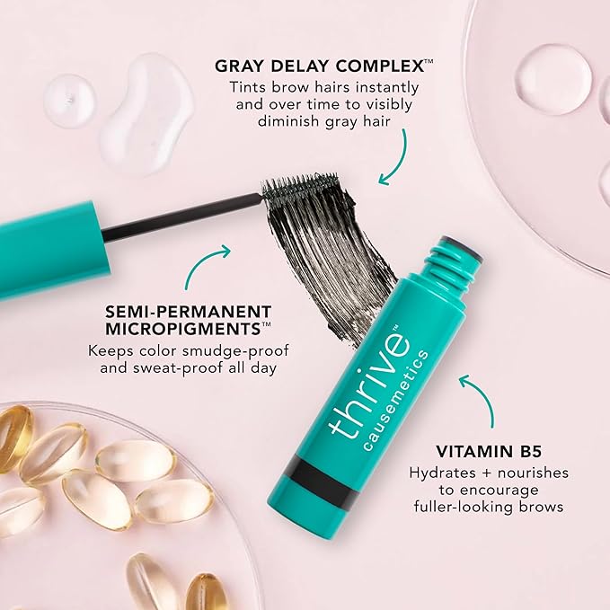 Thrive Causemetics Instant Brow Fix Semi-Permanent Eyebrow Gel, Waterproof Tinted Eye Brow Gel with Vitamin B5, Smudge-Proof, Long Lasting Definition, Vegan & Cruelty Free, Serena (Deep Brown)