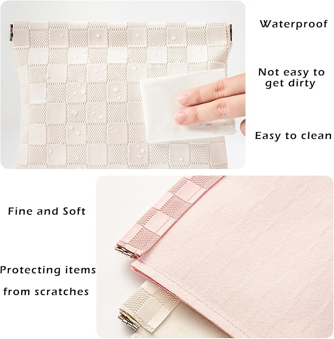 Leather Pocket Cosmetic Bag for Purse,Coin Purse Lipstick Cosmetic Accessories Organizer, Travel Kit Storage Pouch,Waterproof Portable No Zipper Self-closing (pink/Small)