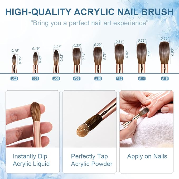 Acrylic Nail Brush Size 12, 100% Real Kolinsky Art Nail Brush for Acrylic Powder Application, Handmade Women Manicure Nail Extension Tool for Professional DIY Home Salon and Beginners
