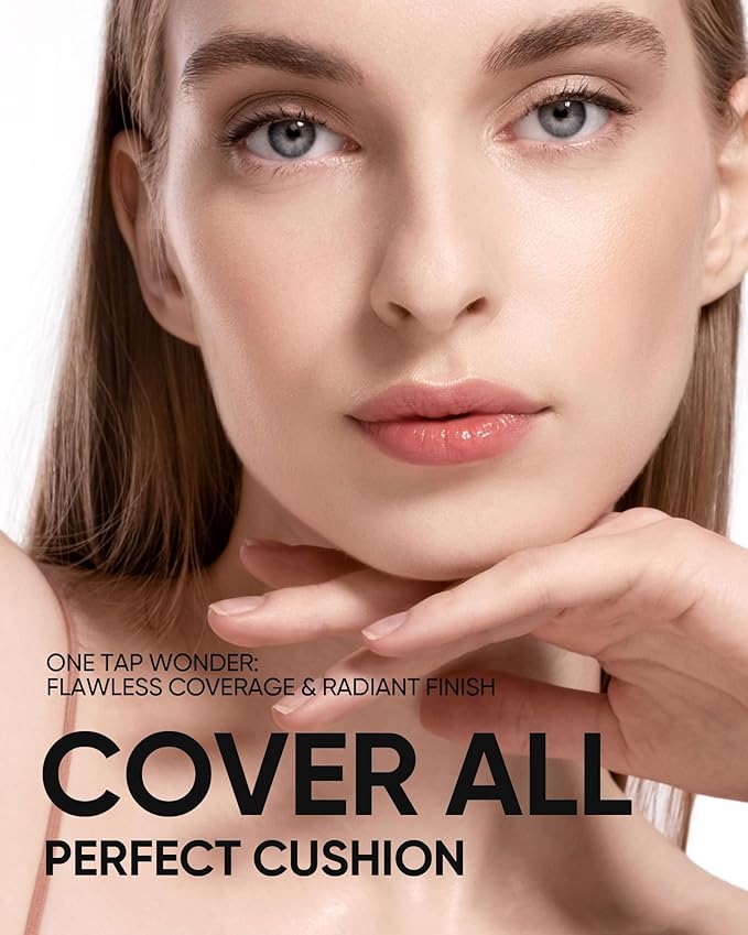 Full Coverage Cushion Foundation, Weightless, Skin Fit, Satin Glow Finish, Oil-Control Waterproof Foundation, Sweatproof Flawless BB Cream CC Korean Makeup,Tattoo Cover Up, Buildable(#01W WarmVanilla)