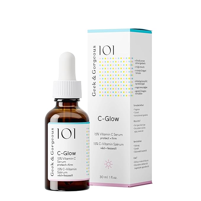Geek & Gorgeous - C-Glow - 15% Vitamin C + Ferulic acid & Vitamin E Serum, protects against environmental damage, boosts collagen & evens skin tone - all skin types, 1 oz
