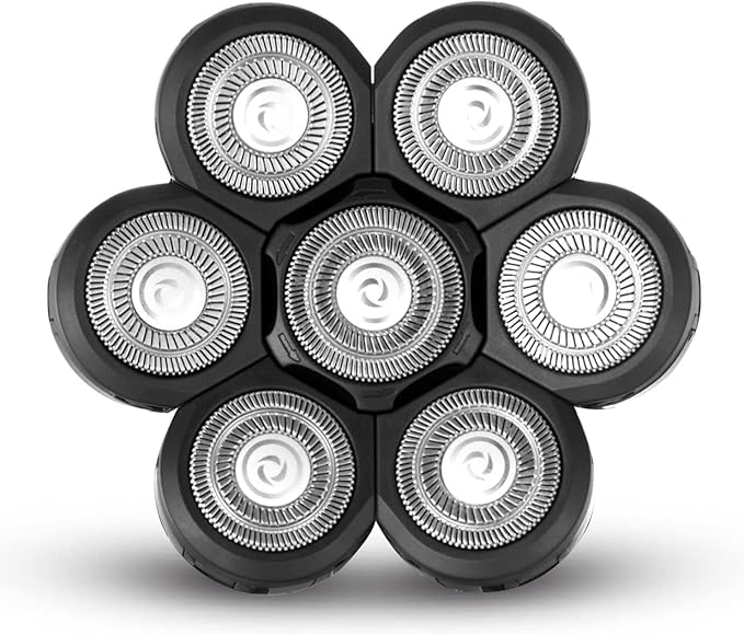 7 Blade Replacement Heads,Bald Shaver Replacement Heads Rotary Shaver for Bald Men Replacement Blade Beard Universal Fast Double Ring Hair Trimmer for 5 6 7 Head Electric Shaver
