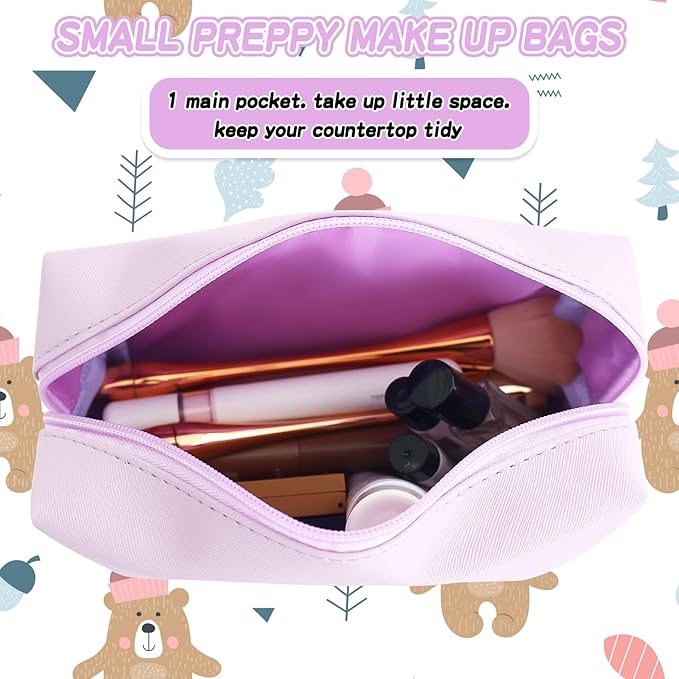 Gifts for Girls Initial Makeup Bag Personalized Cosmetic Bag with Zipper Cute Travel Toiletry Bag Waterproof PU Preppy Makeup Pouch Birthday Gift for Teen Girls Women(Purple X)
