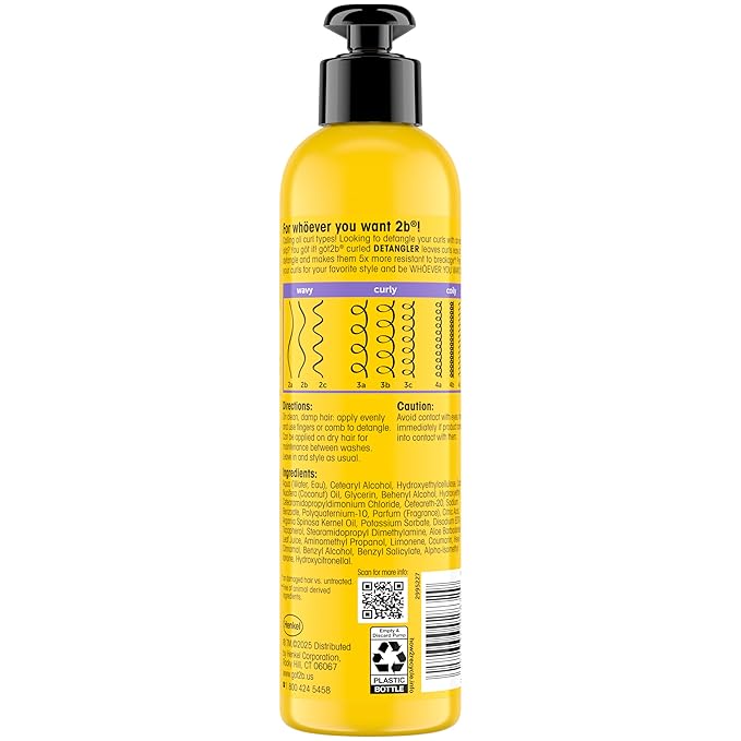 Got2b Curled Detangler, 7.5oz, for all curl types, wavy, curly & coily hair, helps to detangle your hair for easy slip