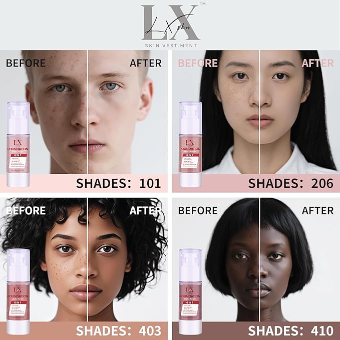 6-in-1 Makeup Infused with 1% Hyaluronic Acid- Matte + Poreless Liquid Foundation For A Glowing & Soft-Focus Look, Suitable for All Skin Types (405 Deep, 6-in-1 Makeup Foundation)