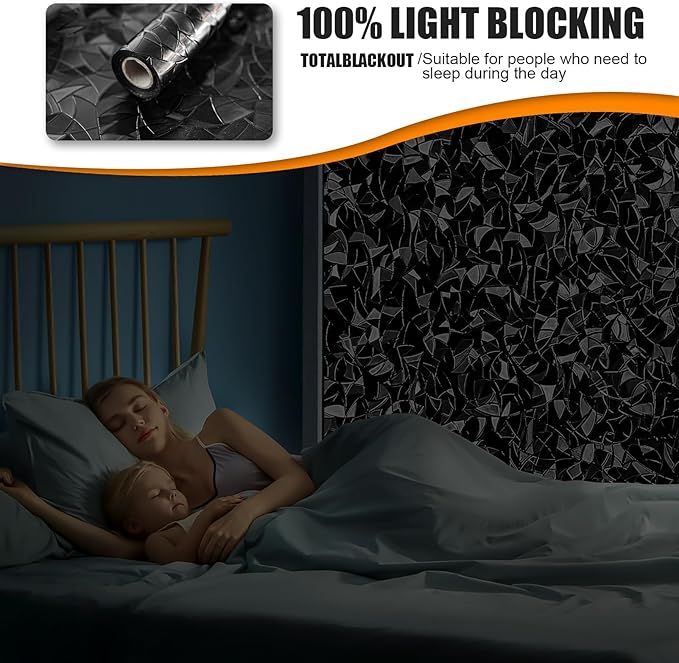 QHY Sunshine Total Blackout Window Film Privacy， Frosted Glass Window Film，Black Window Tint， No Glue， Detachable, no Marks, Suitable for Repeated use (Black Rainbow, 17.5 in X 78.7 in)