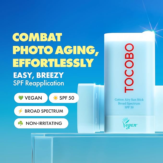 Cotton Airy Sun Stick SPF 50 Broad Spectrum Korean Matte Sunscreen Stick for Face - Travel Size Sebum Control Sunblock -Vegan, Lightweight, Non-Sticky 0.67 oz