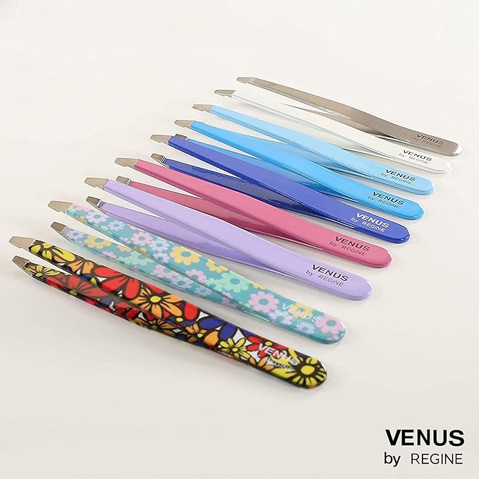 Venus by Regine Slant Tweezers - Handmade Precision Tool for Women & Men, 25-Degree Angle for Shaping Eyebrows & Grooming Facial Contours, Suitable for Eyebrow & Facial Hair Removal (Large Flowers)