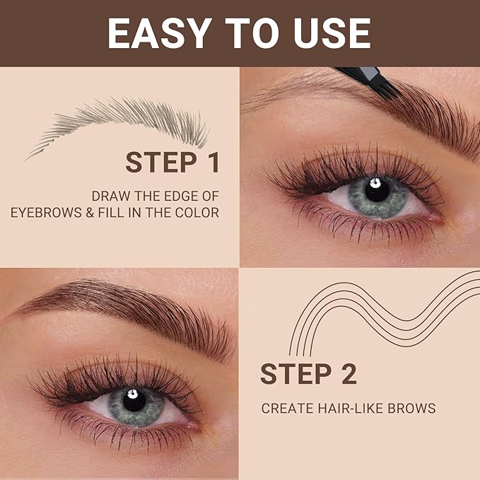 iMethod eyebrow pen - Microblading eyebrow pen, eyebrow pencil with a Micro 4-Fork Tip for Natural Hair-Like Brows, Long-Lasting Eye Brow Pencils for Women, Waterproof, Brown