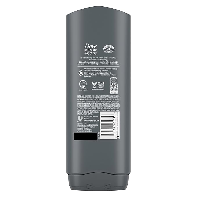 DOVE MEN + CARE Post-Workout Body Wash 3N1 Recharge 4 Count For Men With Menthol, 18 oz