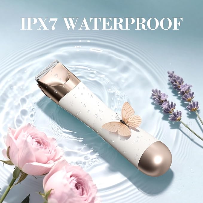 Bikini Trimmer for Women, 2 in 1 Electric Shaver for Women, Pubic Hair Trimmer Waterproof IPX7 with LED, Bikini Razor for Leg Arm Underarm Bikini Area, Pull Bows Gift Box for Friends (Shell White)