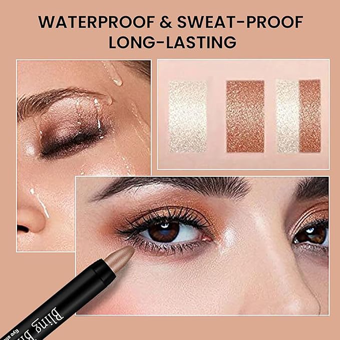 Eyeshadow Shimmer Stick, 16 Color Highlighter Eyeshadows Pencil Waterproof Glitter Eye Shadow Eyeliner Pen, Waterproof Eyeshadows Shimmer Stick Long Lasting Brightener Eyeshadow (07 Rose)