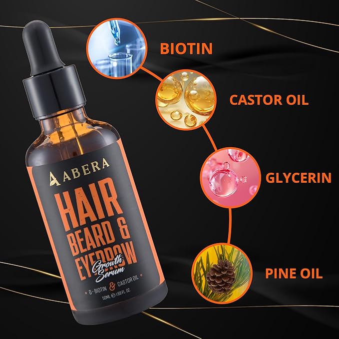 Abera Hair Growth Serum for Hair Loss, Natural Hair Regrowth Treatment for Hair & Beard with Biotin & Castor Oil, Recommended Combo (1 Serum + Gift)