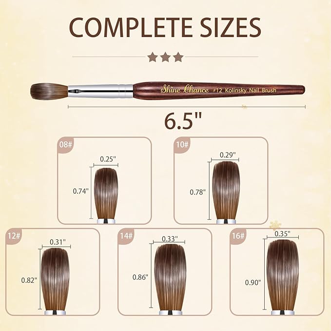 Acrylic Art Brush Size 08, 100% Pure Kolinsky Hair Oval Brush for Acrylic Application, Professional Nail Extension Manicure Tool, Striping Drawing Pen for DIY Home Salon