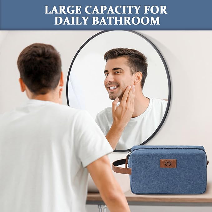 Janhavi Waterproof Makeup Bag, Travel size Toiletries Bag, Men's Accessories Case, Personalized Laser Engraved Initials & Wheat Ear, Travel Bags for Men, boyfriends Gift Box Men(Blue W)