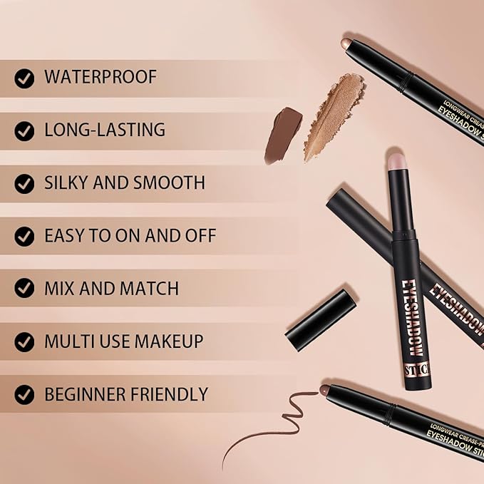 Matte Cream Eyeshadow Stick, Waterproof Eye Shadow Stick, Long-Lasting and Blendable High Pigmented Single Eyeliner Makeup for Women, 21 Gray Brown
