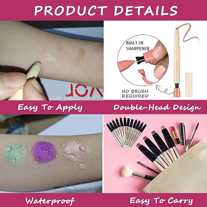 Blue Eyeshadow Makeup, Waterproof Hypoallergenic Long Lasting Eye Liner, Highlighter Matte Cream Eye Shadow Stick, Glitter Primer Palette Shimmer Eyeliner Pen