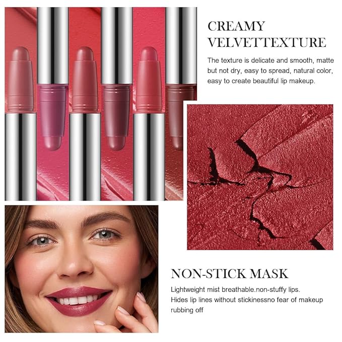 Cerise Matte Lipstick Crayon - High Pigment Creamy Formula, Waterproof Long Lasting, Smooth Glide Application, Non-Sticklipstick, Ultra Thin Lightweight, Velvet Matte Lip Feel for Women 02#
