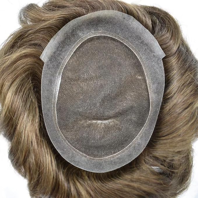 FACE MIRACLE Toupee for Men Lace Center Mens Toupee Hairpiece for Man Human Hair Replacement System Lace Center with Poly around Hair Units Mens Wig Hair Prosthesis 6"X9" #4ASH