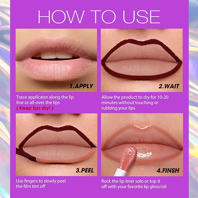 LANGMANNI 2Pcs Peel Off Lip Liner Set,Lip Stain Peel Off,Long-Lasting Waterproof & Smudge-Proof Matte Lip Liners With Ergonomic Handle & Precision Brush,Makeup Gift for Girls (#3+4)