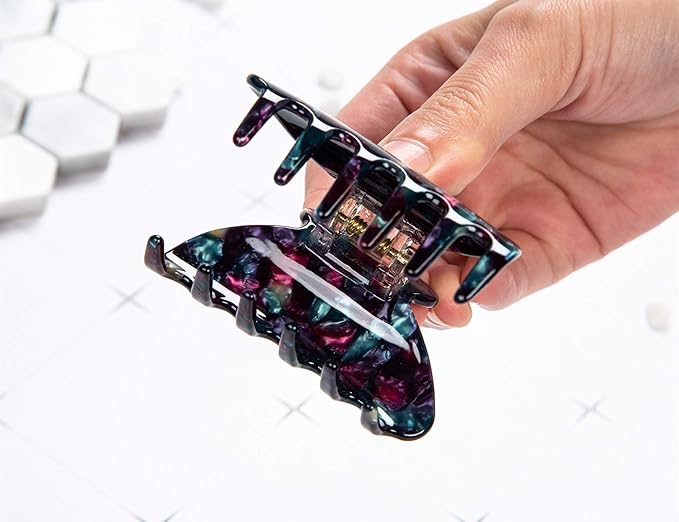 Handmade Celluloid Acetate French Design Barrettes Tortoise Shell Claws Hair Claw Luxury Fashion Accessories Hair Clip for Women (Black)