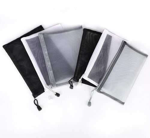 12 Pieces Zipper Nylon Mesh Pouch, Mesh Cosmetic Bags Makeup Bags Pencil Case, Multipurpose Travel Bags for Cosmetic School Office Supplies and Travel Accessories (Black,White,Grey, A5+B6)