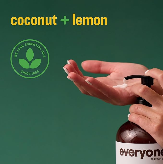 Everyone 2-in-1 Lotion for Hands/Body, 8 ounce (Pack of 2) Coconut and Lemon made with Essential Oils for Men and Women