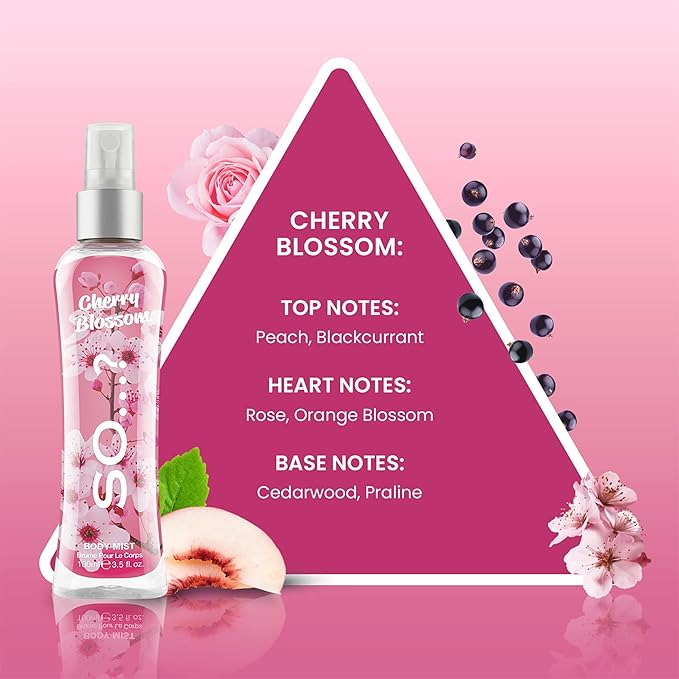 So...? Cherry Blossom Body Mist for Women - 3.5 oz Body Mist - Pack of 3