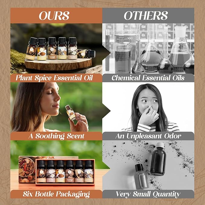 Autumn Spice Essential Oils Set, Fragrance Oil Gift Set for Oil Diffusers, Scented Oils for Soap Candle Making 6x10ml - Cinnamon, Nutmeg, Vanilla, Gingerbread, Pumpkin Pie Spice, and Cloves
