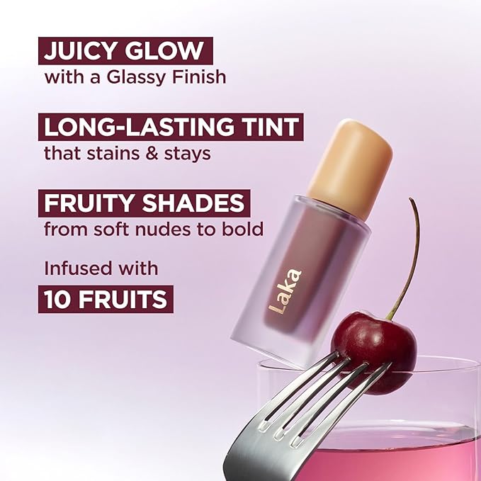 Laka Fruity Glam Tint, Glowing Lip Stain with Wide Color Spectrum, Hydrating & Lightweight Texture, Long-Lasting Bold Stain, Non-Sticky, Vegan, K-Beauty (#122 Rosy Rose, 4.5g/0.15oz)