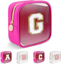 Personalized Initial Letter Clear Preppy Makeup Bag,Mini Nylon Chenille Letter Cosmetic Bag Cute Zipper Pouch Coin Purse for Teen Girls,Portable TSA Approved Travel Essentials Bag Gift for Women,G