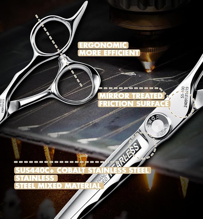 Professional Hair Cutting Scissors - SUS 440C & Cobalt Stainless Steel Barber Shears Fine Adjustment Tension Premium Shears for Hair Cutting (Hair Cutting Scissors S5, 5.5 Inches)