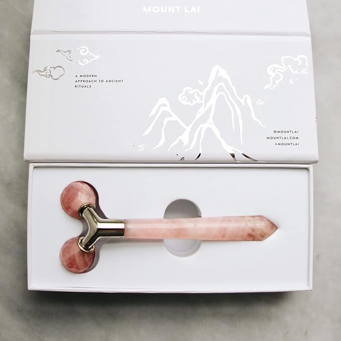 Mount Lai Rose Quartz Tension Melting Facial Massager for Face & Neck – Face Roller to Relieve Tension, Soothe Stress, Improve Circulation & Enhance Skin Radiance