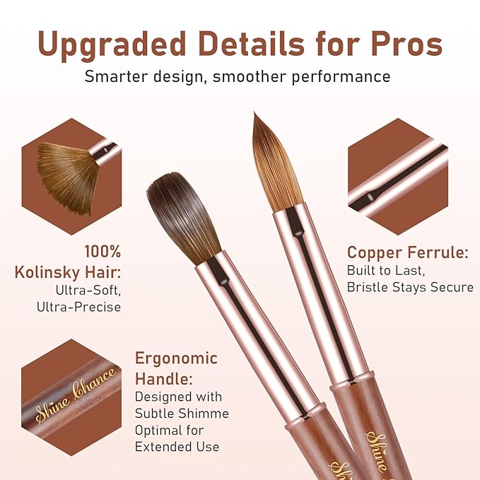 Acrylic Nail Art Brush Size 16, 100% Pure Kolinsky Hair Oval Nail Brush for Acrylic Application, Professional Nail Extension Manicure Tool Wooden Handle Nail Drawing Pen for DIY Home Salon