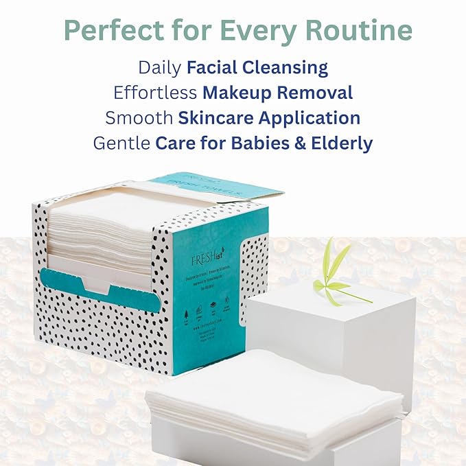 FRESH TOWELS Disposable Face Towels, Makeup Removal Face Towelettes & Dry Wipes, 300 Ct, 6 Packs