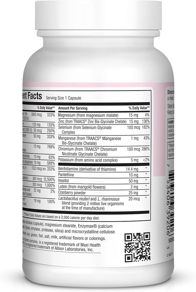 Womens Multivitamin – Methylated Multivitamin for Women with 23 Key Vitamins C, D, B6, B12, Calcium, Probiotics, Biotin & More – Energy, Skin, Nails & Gut Health Support – Kosher (60 Capsules)