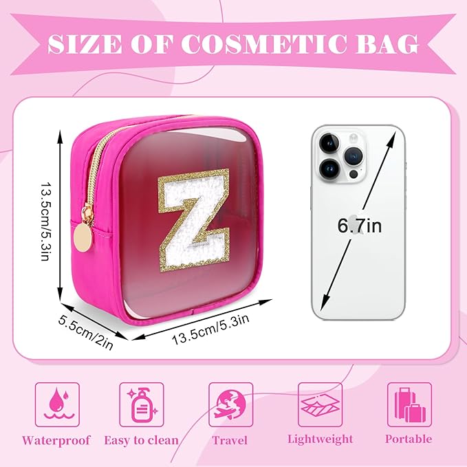 Personalized Initial Letter Clear Preppy Makeup Bag,Mini Nylon Chenille Letter Cosmetic Bag Cute Zipper Pouch Coin Purse for Teen Girls,Portable TSA Approved Travel Essentials Bag Gift for Women,Z