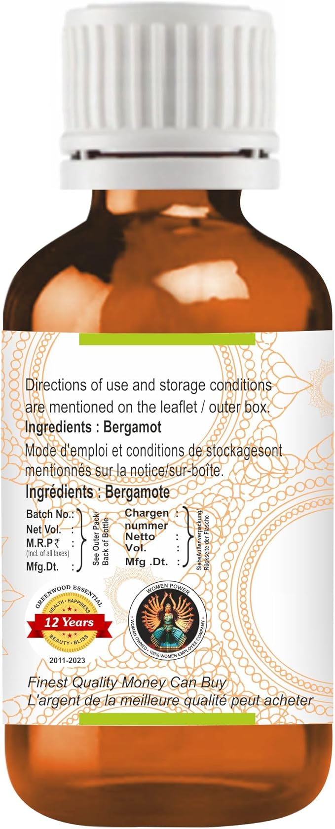 Greenwood Essential Pure Bergamot Essential Oil (Citrus bergamia) Steam Distilled (Pack of Two) 100ml X 2 (6.76 oz)