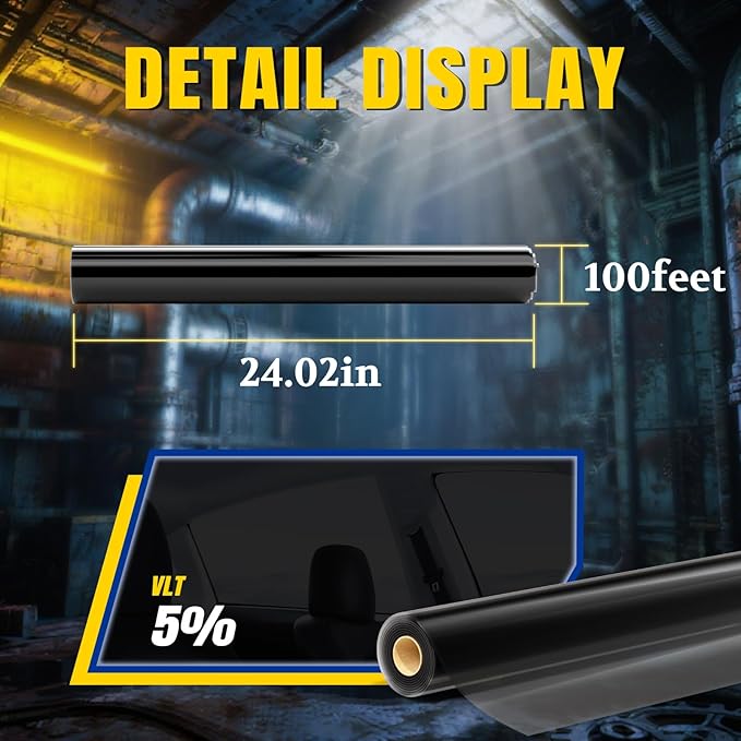 ARANA Nano Ceramic Car Window Tint Film 5% Percent - 24" x100FT Heat & UV Blocking, Privacy Anti-Glare, Scratch & Explosion Proof Tinted Film Limo Black for Cars & Trucks