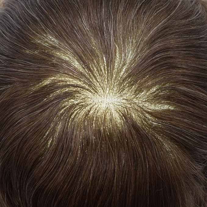 FACE MIRACLE Toupee for Men Lace Center Mens Toupee Hairpiece for Man Human Hair Replacement System Lace Center with Poly around Hair Units Mens Wig Hair Prosthesis 6"X9" #320