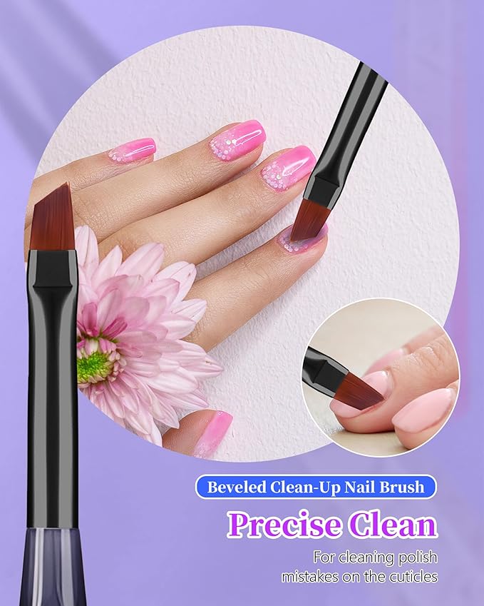 3PCS Nail Polish Clean Up Brush, Round&Falt&Angled Acetone Resistant Nail Brush for OPI Nail Polish Remover, Fingernail Cleaning Brushes at Home Nail Art and Designs(Gilded Blue)