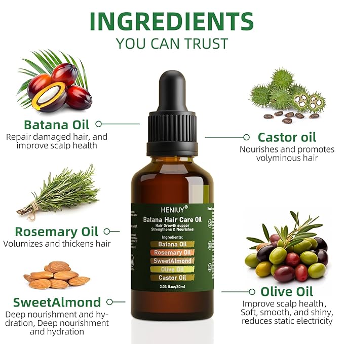 Battana Hair Care Oil – 2Fl Oz Natural Rosemary & Sweet Almond Oil Blend for Hair Growth & Repair – Organic, Vegan, Cruelty-Free – Lightweight, Non-Greasy Formula for Women & Men