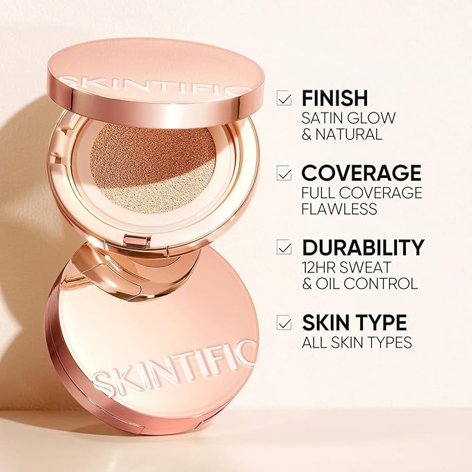 Full Coverage Cushion Foundation, Weightless, Skin Fit, Satin Glow Finish, Oil-Control Waterproof Foundation, Sweatproof Flawless BB Cream CC Korean Makeup,Tattoo Cover Up, Buildable(#22W Sheer Beige)