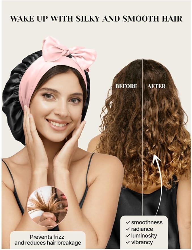 100% Mulberry Silk Bonnet for Sleeping Women with Curly Hair – Alternative to Double Layer Satin Bonnet with Tie Band