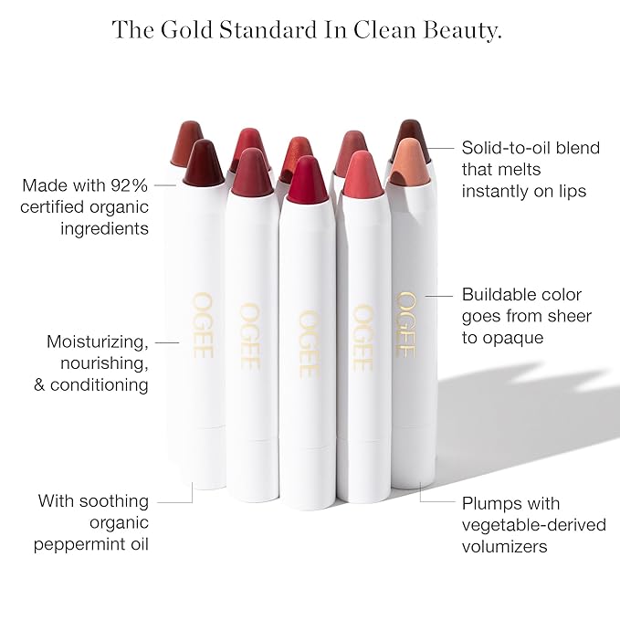 Ogee Tinted Sculpted Lip Oil - Lip Stain Made with 100% Organic Coconut Oil, Jojoba Oil, and Vitamin E - Best as Lip Balm, Lip Color or Lip Treatment - DAHLIA