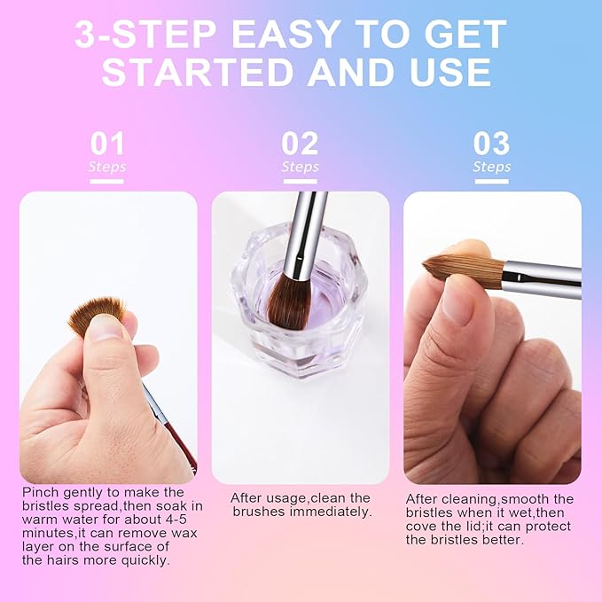 Acrylic Nail Brush Size 2, 100% Real Kolinsky Art Nail Brush for Acrylic Powder Application, Handmade Women Manicure Nail Extension Tool for Professional DIY Home Salon and Beginners